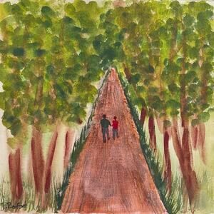 Hand painted watercolor original painting forest walk 6x6”
